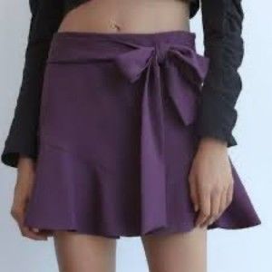 ZARA Bow Trim Skort Skirt Eggplant Plum Purple High Waisted